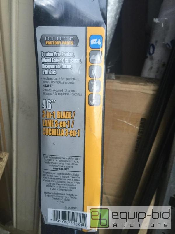 lot 20 image: Set up two new 46 inch three in one mower bla...