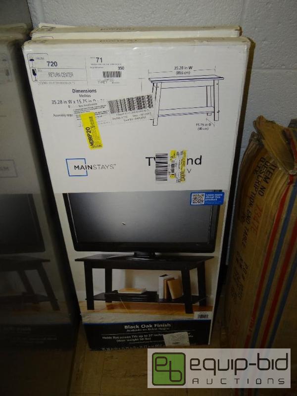 lot 350 image: 4 pieces of boxed furniture.  2 tv stands, en...