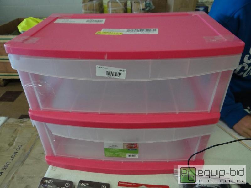lot 448 image: 2 drawer organizer with 2 WII controllers, 3 ...