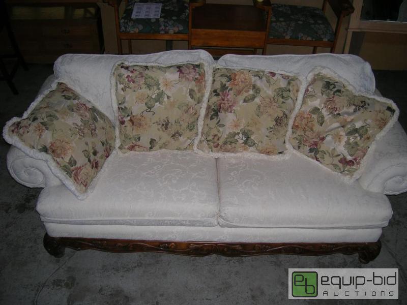 lot 623 image: Large Schnadig White Couch w Throw Pillows