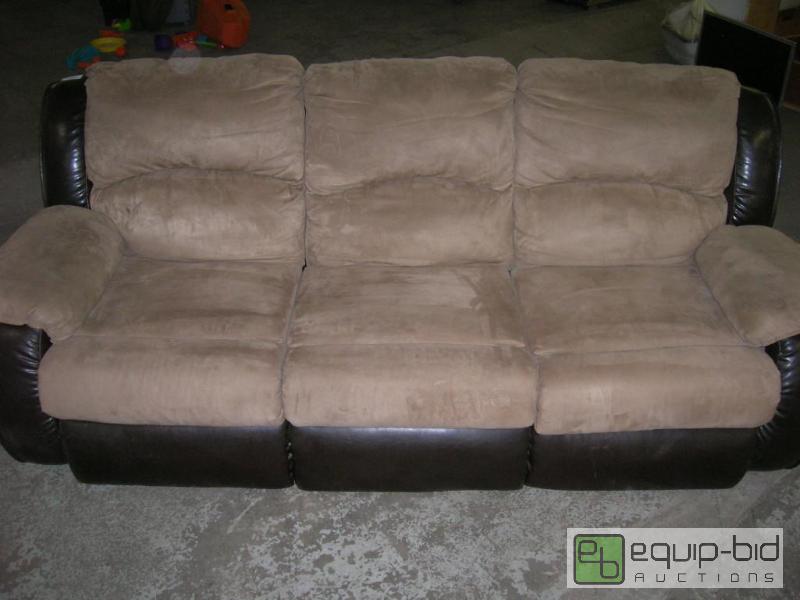 lot 633 image: Lazy Boy Brown Microfiber Suede  Faux Leather Double Reclining Couch