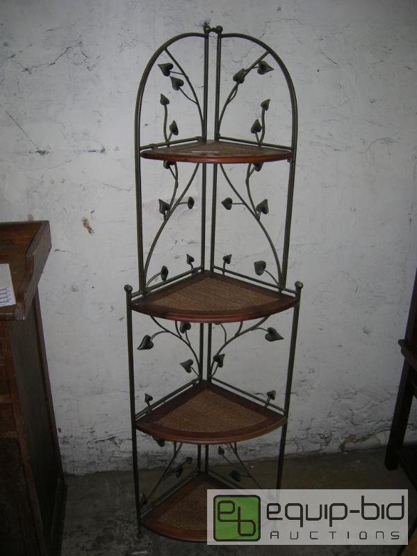 lot 639 image: Metal & Wicker Corner Shelf w Vine Motif