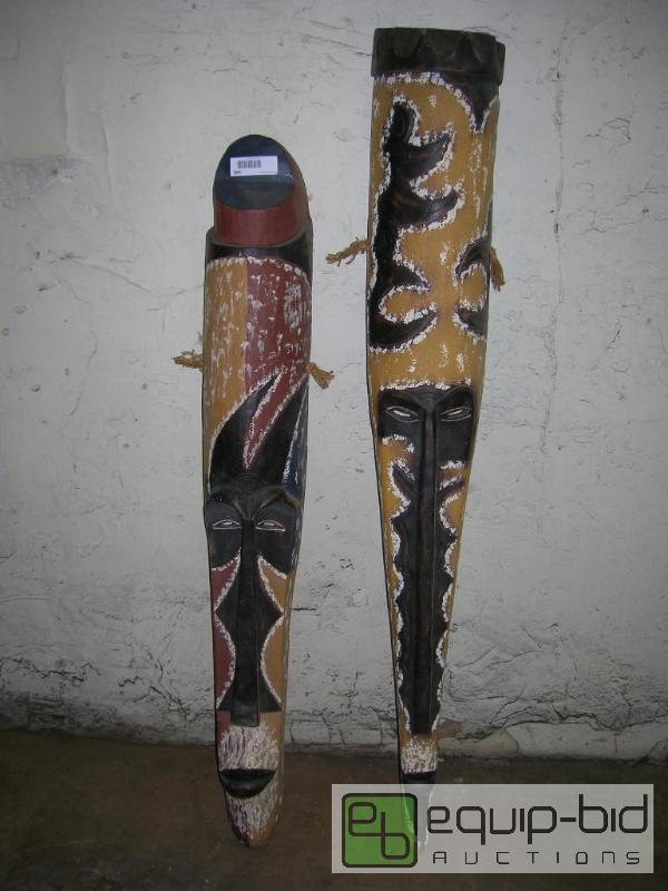 lot 645 image: Two Tall African Faux Wood Carved Art Decor Masks