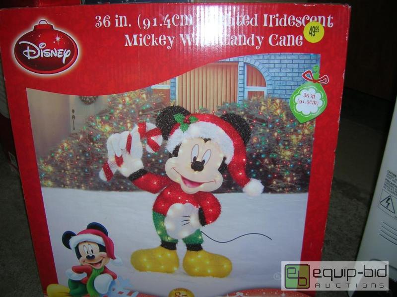 lot 803 image: Disney Lighted Iridescent Mickie w Candy Cane Decorative Display