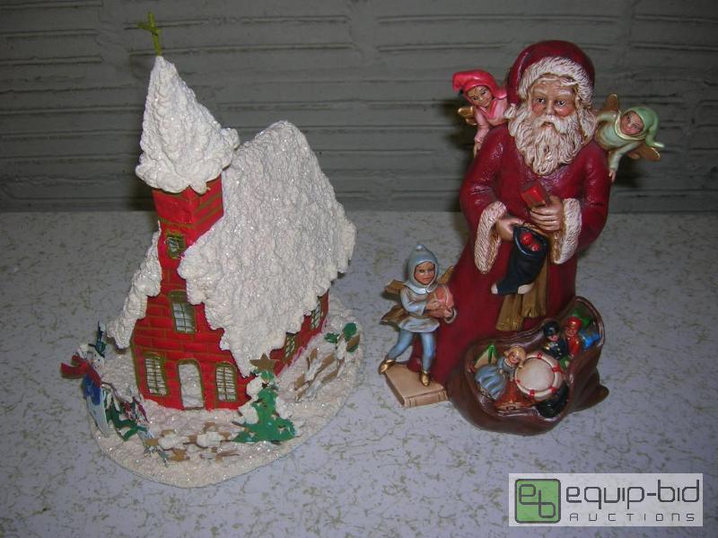 lot 808 image: Hallmark Votive Snow Covered Christmastime Church Decor  Artist Signed Santa