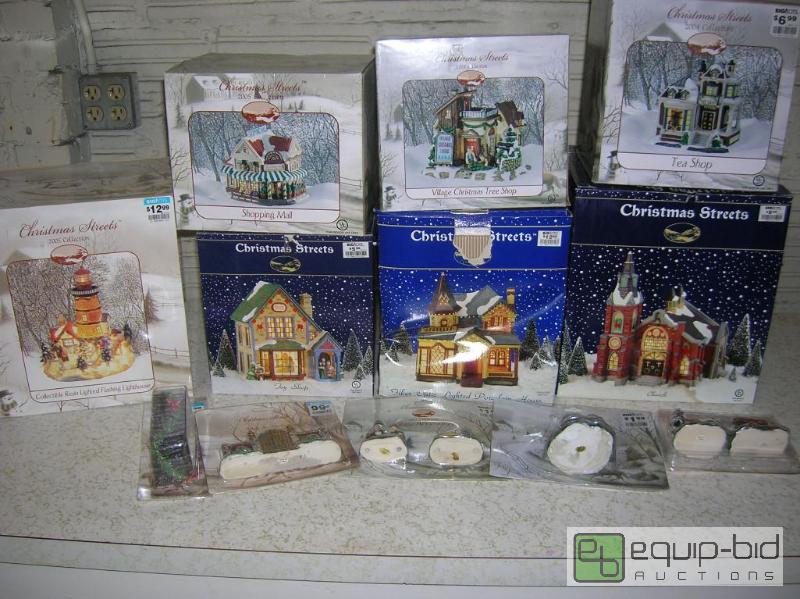 lot 813 image: Lot of 7 Christmas Streets Collection Lighted Village Building Lighthouse  Accessories
