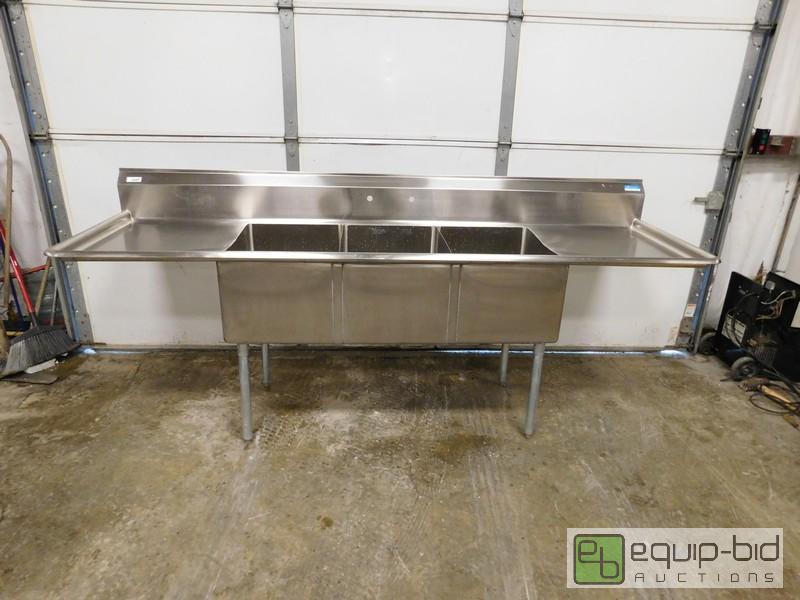 lot 432 image: New Scratch And Dent 3 Bay Stainless Steel Sink With Drain Boards