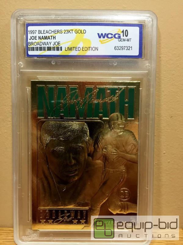 lot 1017 image: JOE NAMATH 1997 23KT Gold Card  Broadway Joe  NFL New York Jets - GEM MINT 10 - GRADED VALUE $120