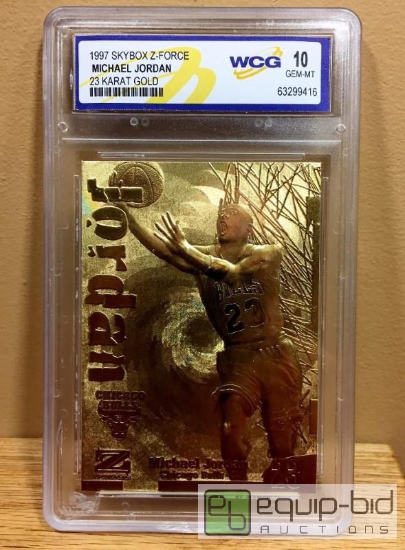 lot 1025 image: MICHAEL JORDAN 1997 Fleer Skybox Z Force 23 KT Gold Card - Graded GEM MINT 10 - VALUE $150