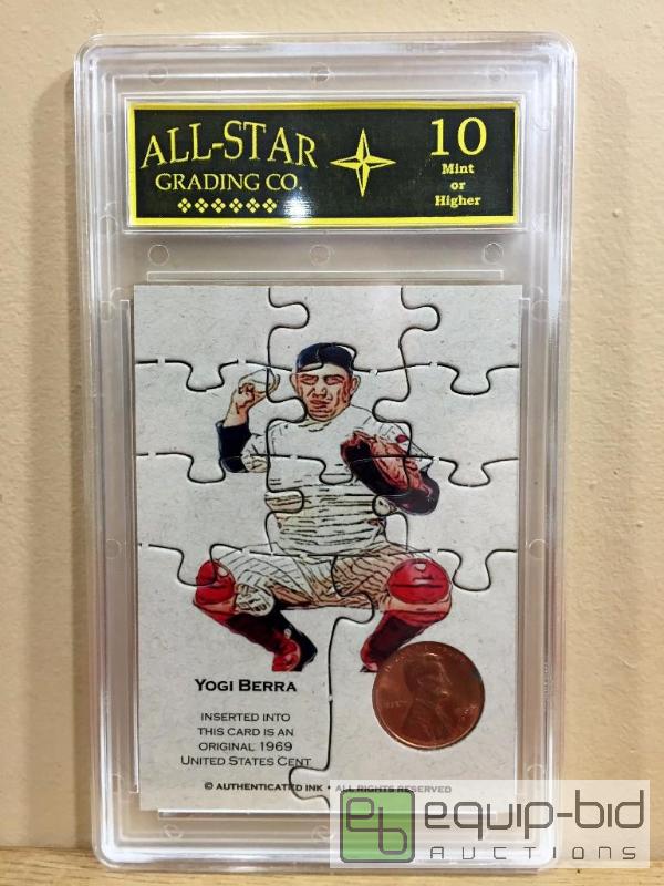 lot 1026 image: YOGI BERRA New York Yankees 1969 COIN PUZZLE TEST CARD GRADED ASG10