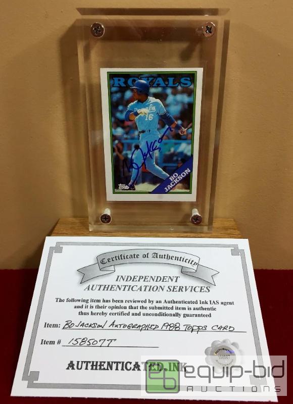 lot 1051 image: AUTHENTIC BO JACKSON AUTOGRAPH WITH COA 1988 TOPPS KANSAS CITY ROYALS CARD