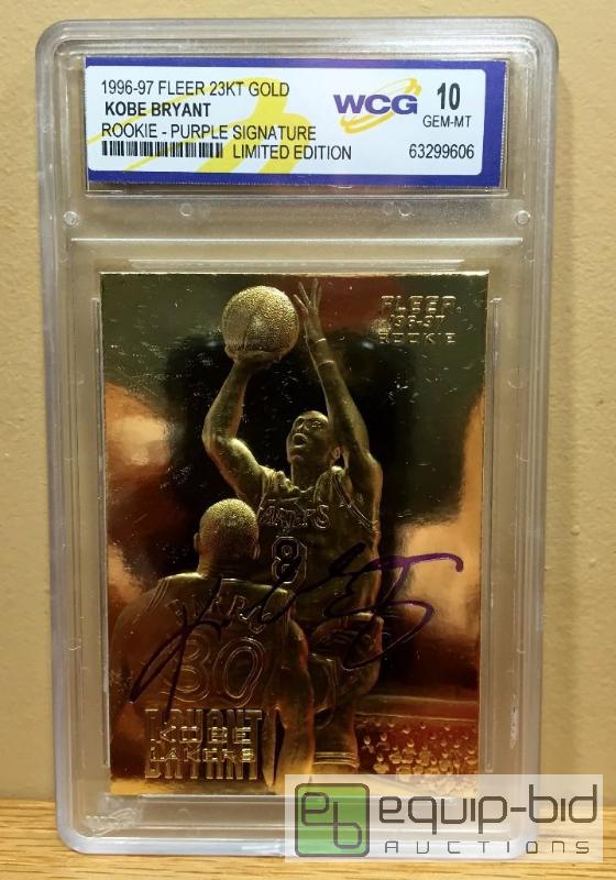 lot 1053 image: KOBE BRYANT ROOKIE 1996-97 Fleer Signature 23KT Gold Card - GEM MINT 10 - GRADED ROOKIE VALUE $150