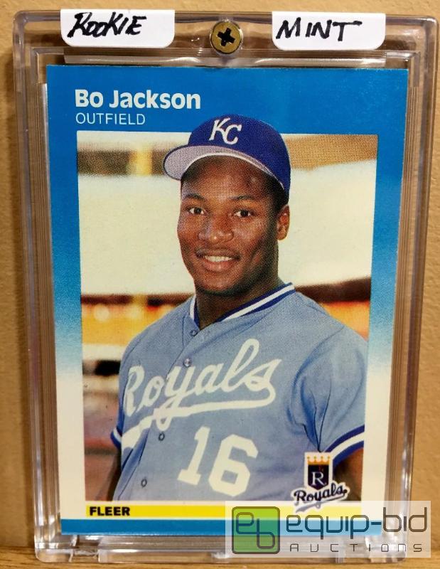 lot 1054 image: 1987 BO JACKSON FLEER ROOKIE BASEBALL CARD - MINT CONDITION - WELL CENTERED - GREAT COLOR