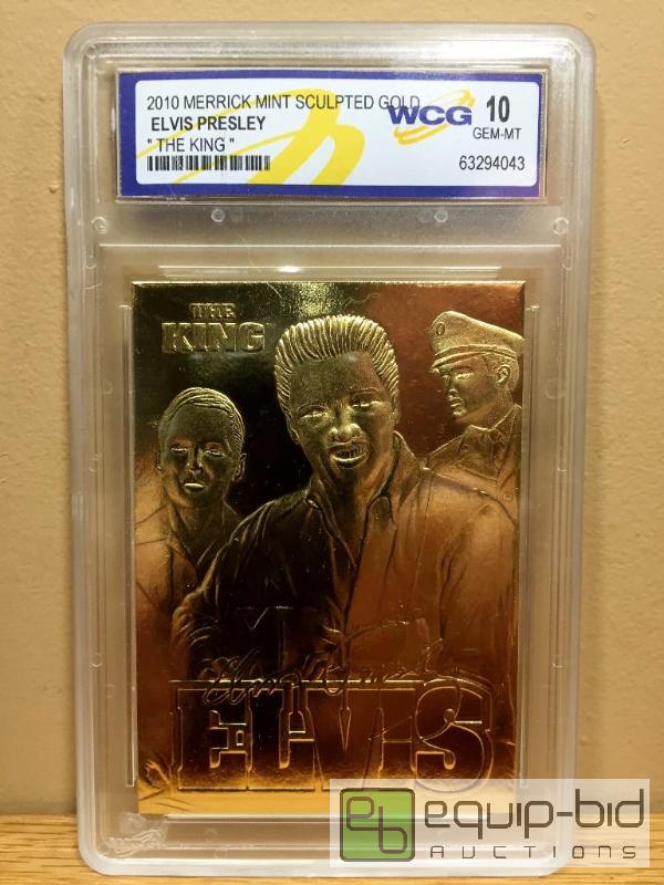 lot 1064 image: ELVIS PRESLEY 2010 The King 23KT Gold Card Sculpted Limited - GRADED GEM MINT 10 - GRADED VALUE $120