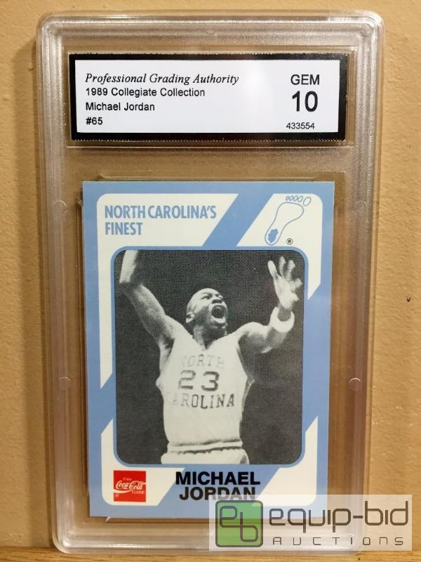 lot 1065 image: MICHAEL JORDAN COLLEGIATE COLLECTION #65 GEM 10 NORTH CAROLINA ROOKIE CARD