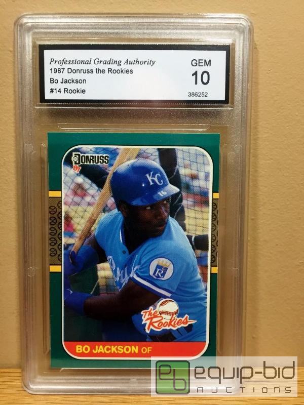 lot 1066 image: 1987 BO JACKSON DONRUSS ROOKIE CARD - GRADED 10 - IMPOSSIBLE FIND GRADED GEM MINT VALUE $150