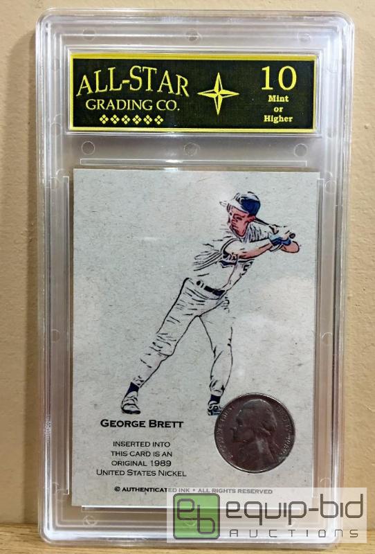 lot 1068 image: GEORGE BRETT KANSAS CITY ROYALS 1989 COIN CARD 5c GRADED GEM MINT 10 Less then 25 ever printed $200