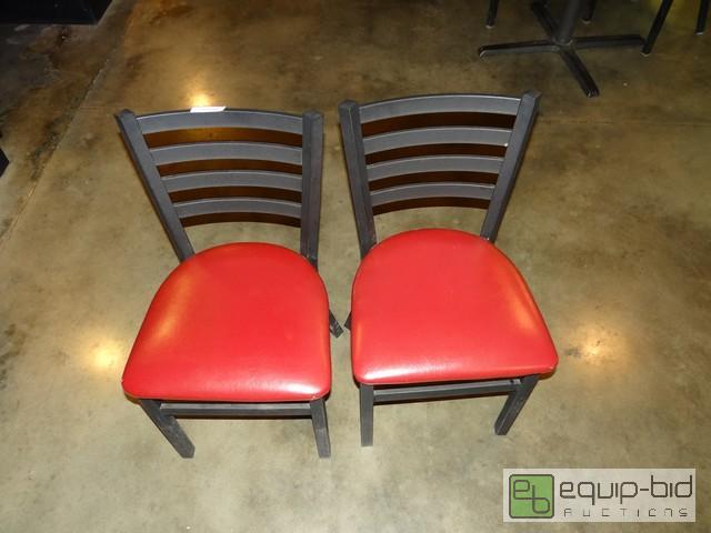 lot 558M image: (2) Metal Frame Dinning Room Chairs With Maroon Cushion