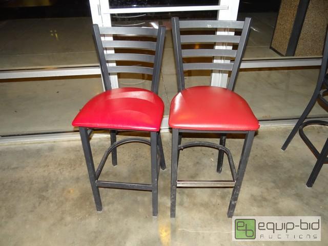 lot 560C image: (2) Metal Frame Bar Stools With Red Cushions