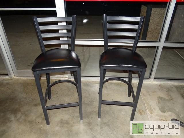 lot 561 image: (2) Metal Frame Bar Stools With Black Cushions
