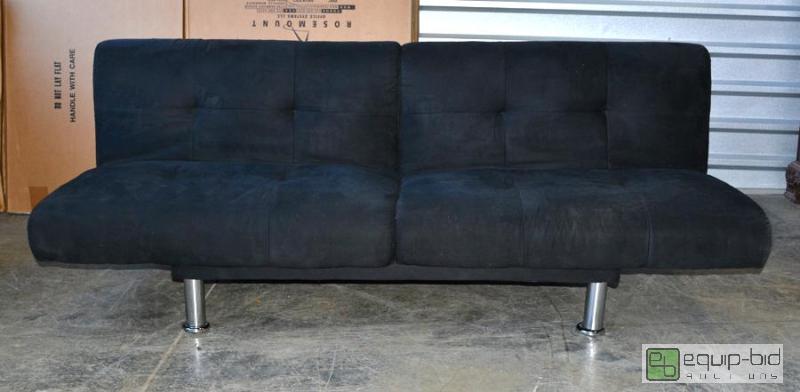 lot 2029 image: Full Size Black Micro Suede Sofa