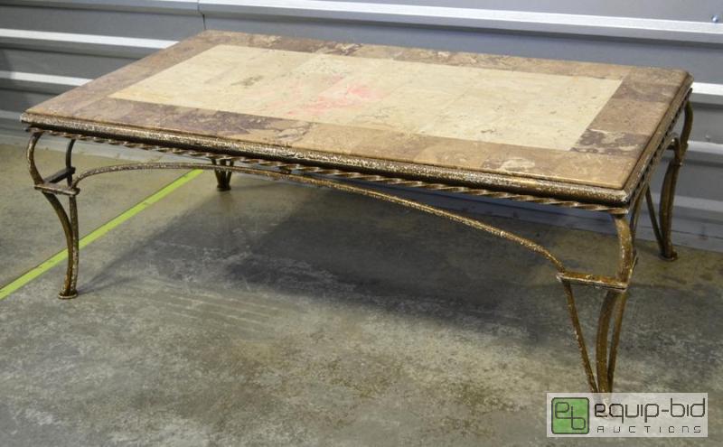 lot 5006 image: Stone top coffee table with decorative metal legs