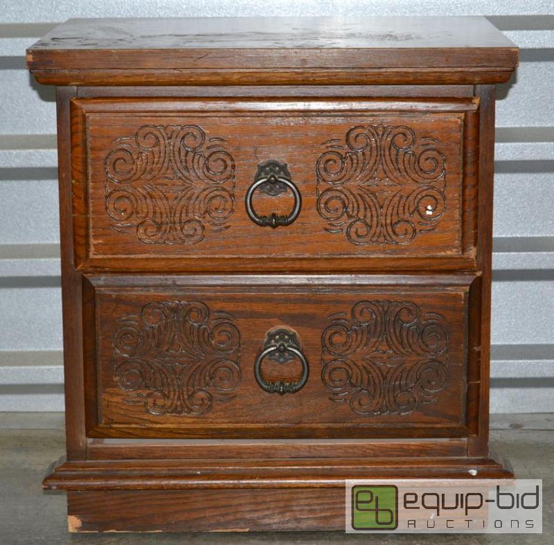 lot 5017 image: Wooden Nightstand with Carved Drawers A