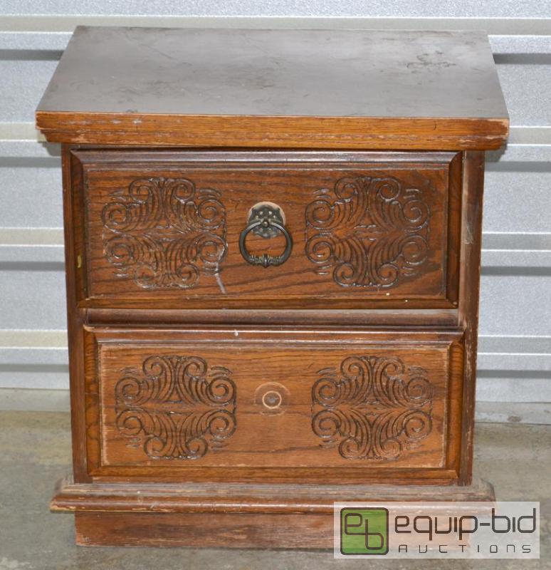 lot 5018 image: Wooden Nightstand with Carved Drawers B