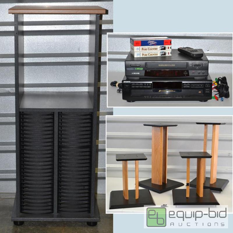 lot 5074 image: 5 CD player, Speaker Stands, CD Shelf, VCR