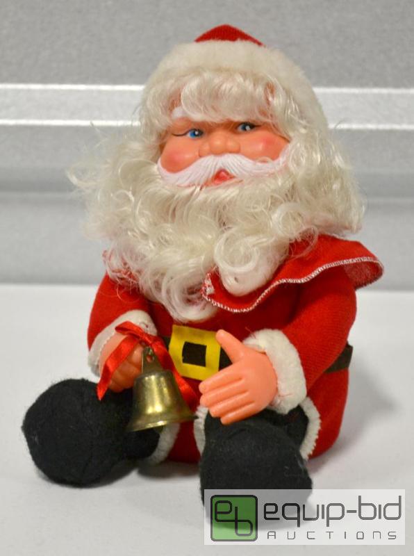lot 6103 image: Vintage Santa Music Box Doll and Santa Tin