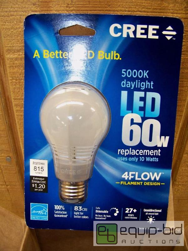 lot 1123 image: Case of 8 Cree 60 Watt 5000K Daylight LED bulbs