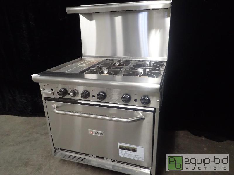lot 7111 image: Saturn Equipment 36 Heavy Duty 4 Burner Range w Griddle (SHDR-36-4-12G)