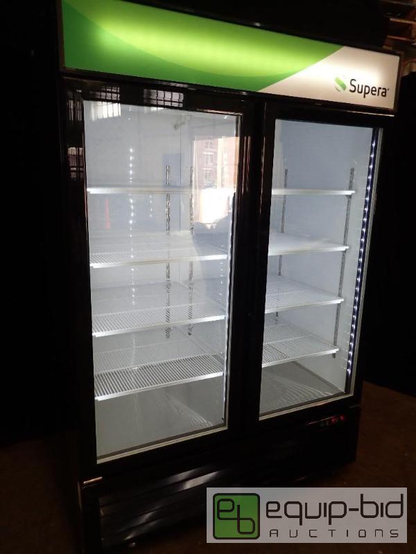 lot 7141 image: Supera Black Glass Two-Door Merchandiser Freezer(G2F-48-B-1)