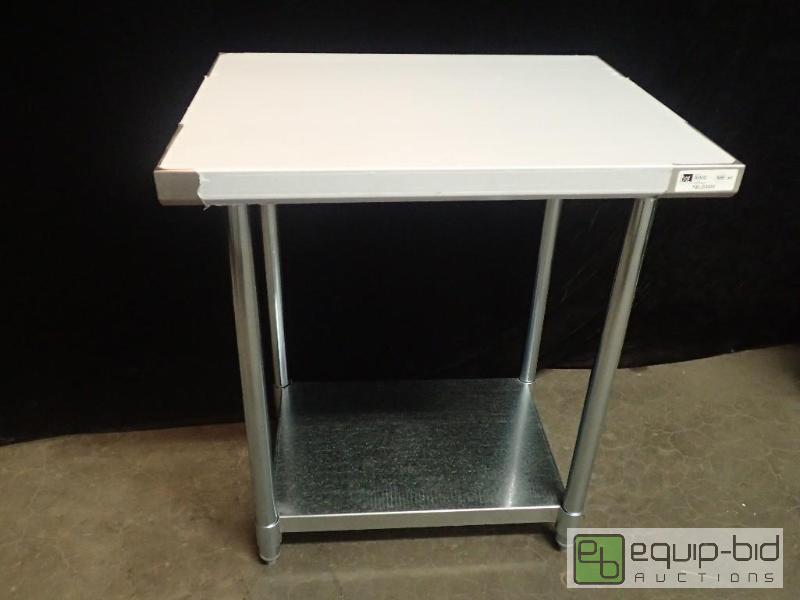 lot 7168 image: John Boos FBLG3024 Flat Top Work Table w Galvanized Legs & Adjustable Undershelf