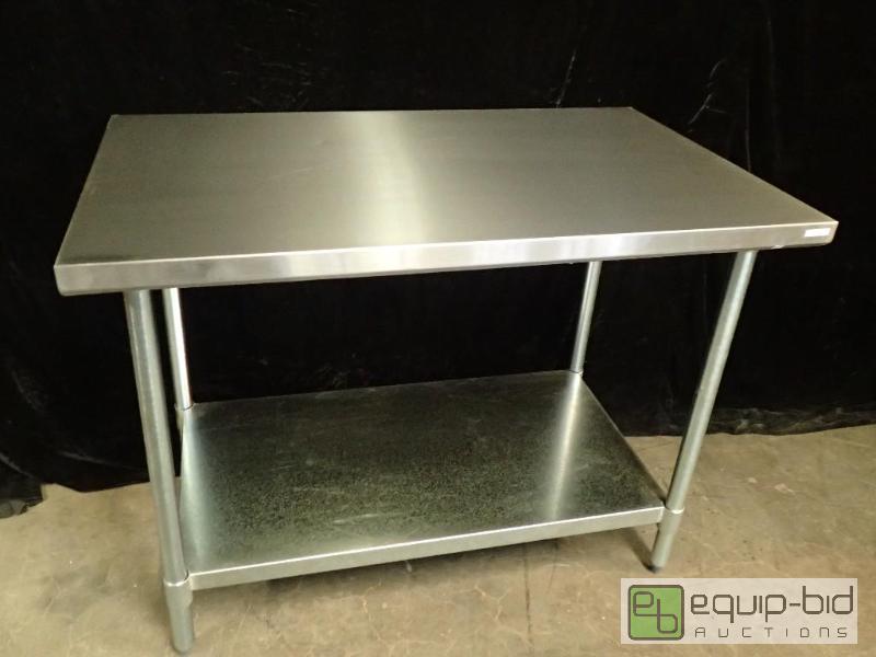 lot 7169 image: John Boos FBLG4830 Flat Top Work Table w Galvanized Legs & Adjustable Undershelf
