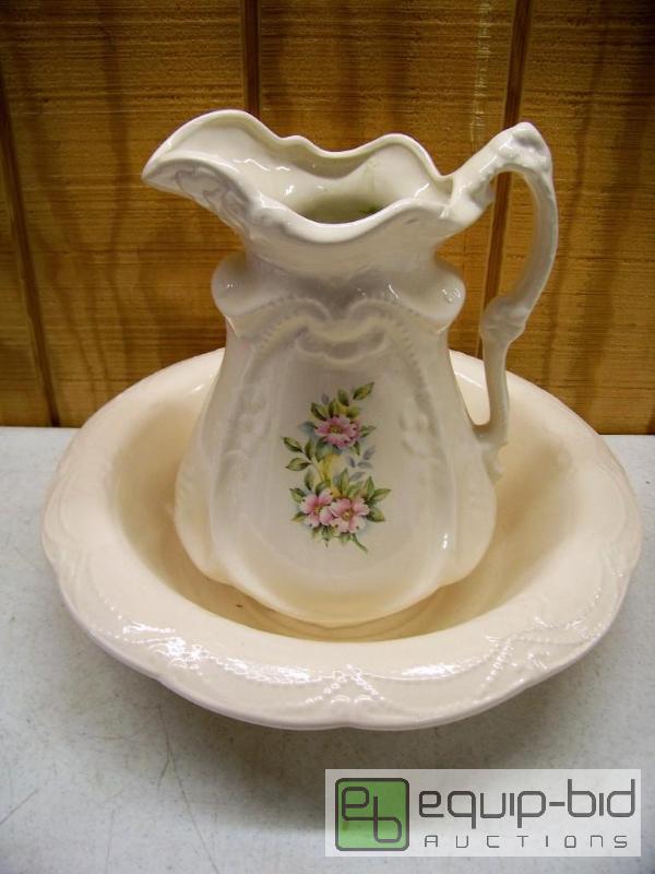 lot 1004 image: Ironstone Bowl and Pitcher