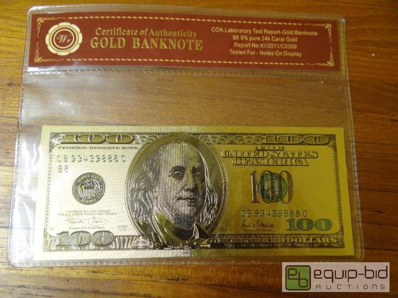 lot 1136 image: Gold banknote.  99.9% pure 24k gold display n...