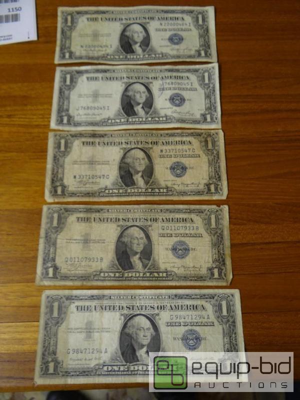 lot 1140 image: Lot of 5 silver certificates.  Dates in pictu...