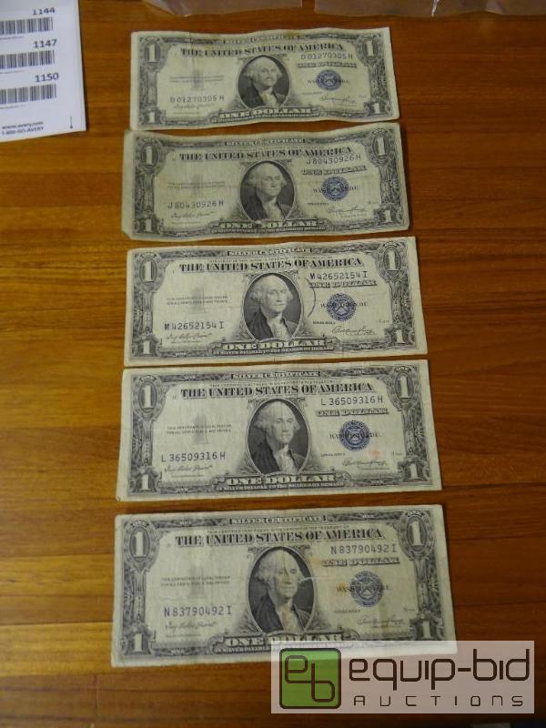 lot 1141 image: Lot of 5 silver certificates.  Dates in pictu...