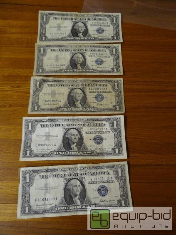 lot 1146 image: Lot of 5 silver certificates.  Dates in pictu...