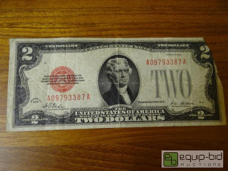 lot 1148 image: Red seal 2 dollar bill. Dated 1928...
