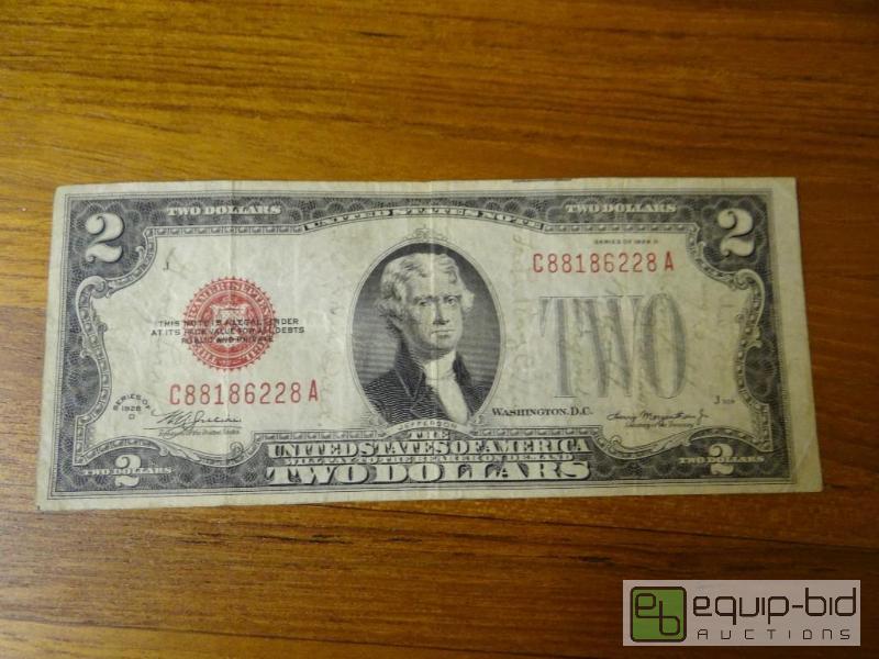 lot 1149 image: Red seal 2 dollar bill. Dated 1928...