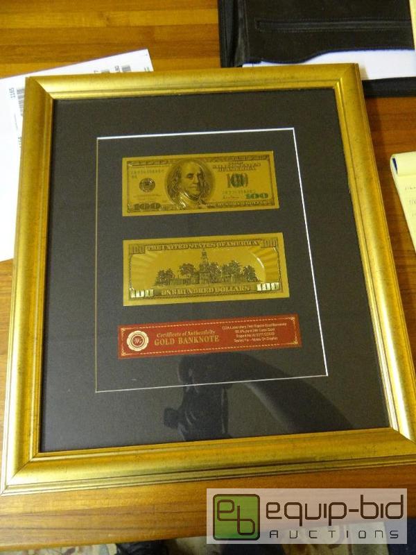 lot 1162 image: Framed gold banknotes.  99.9% 24k gold displa...