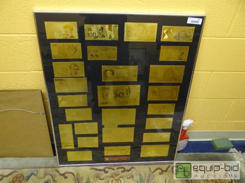 lot 1165 image: LARGE framed foreign gold banknotes.  99.9% 2...