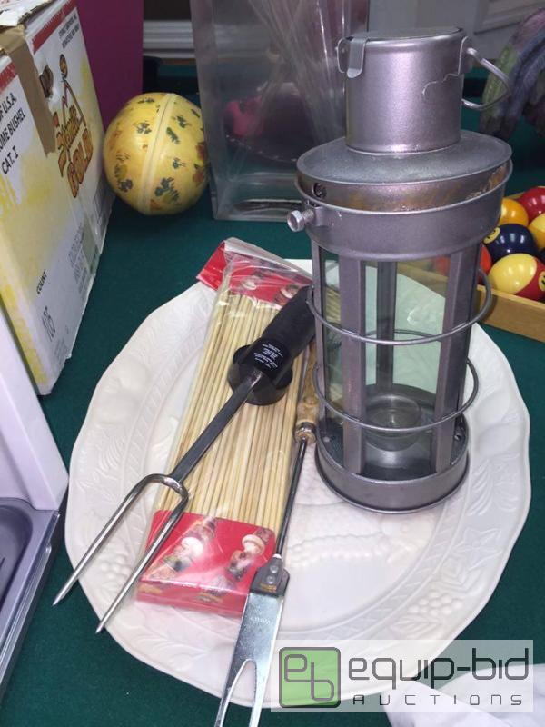 lot 105 image: Thanksgiving Platter, NIB BBQ Tools, and Metal Lantern