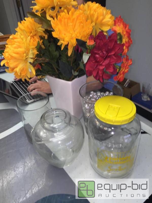 lot 120 image: Various Vases, Pottery Barn, Lipton Tea Advertising Despenser