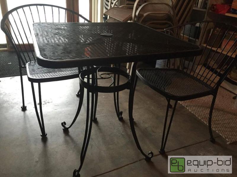 lot 129 image: Wrought Iron Table and Two Chairs