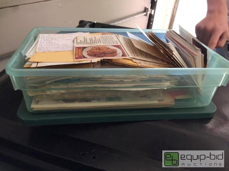 lot 192 image: Plastic Storage Box Full of Vintage Recipes, and Small Cook Books