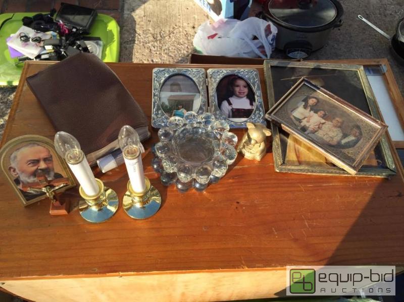 lot 233 image: Bible, Vintage Picture Frames, Ash Trays, Religious items, Christmas Candlesticks, Brass Bear