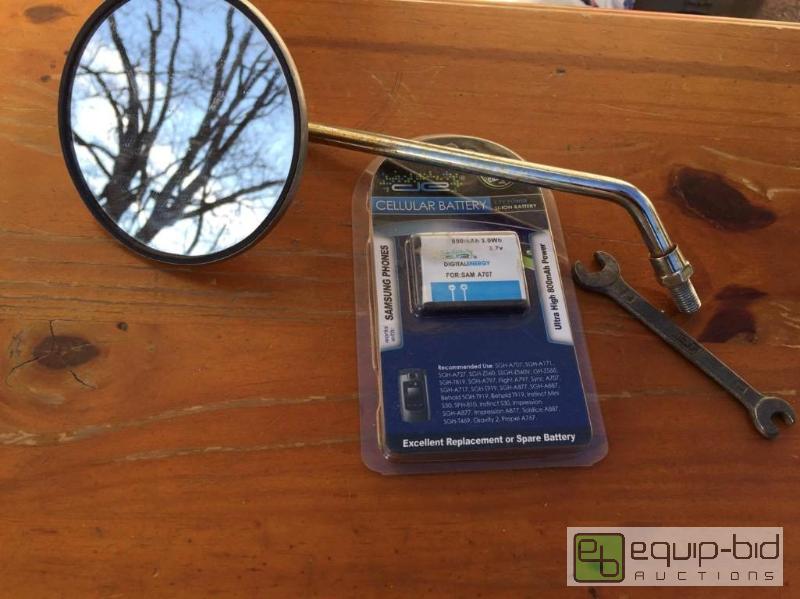 lot 236 image: Vintage Motorcycle Mirror, Vintage Fiat Wrench, NIB Cellular Battery Kit